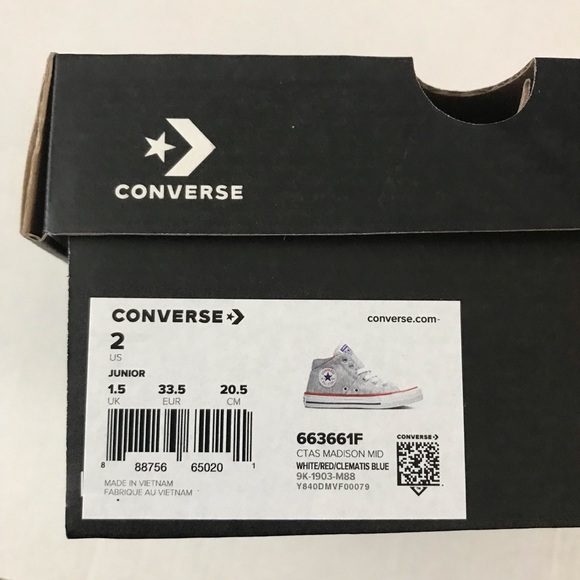 Converse SZ 2 Junior Chuck Taylor All Star Madison Court Sneaker Gray NEW - Picture 8 of 11